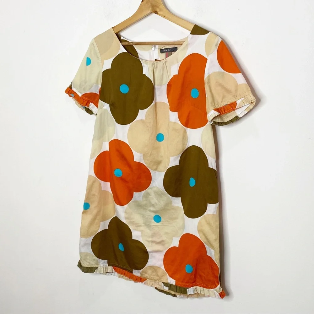 Orla Kiely Retro Floral Shift Dress Cream Orange Brown - Picture 3 of 11